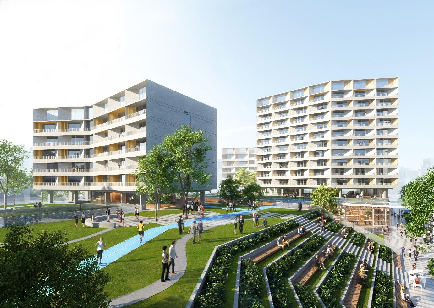 图为宿舍区裙房绿色屋面——绿色公共空间的垂直延伸 图为宿舍区裙房绿色屋面——绿色公共空间的垂直延伸