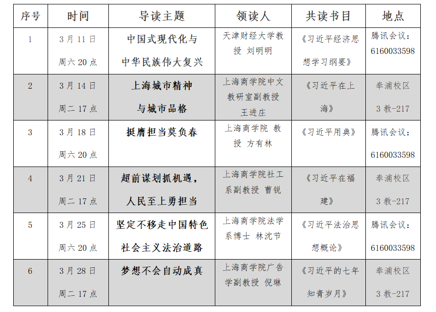 主题、书目和场次安排 主题、书目和场次安排